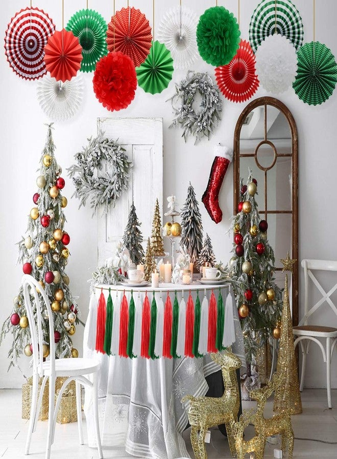 Meiduo Red Green White Hanging Paper Fans Pom Poms Flowers Tissue Tassel Garland for Graduations Christmas St. Patrick's Day Party Decorations - Image 5